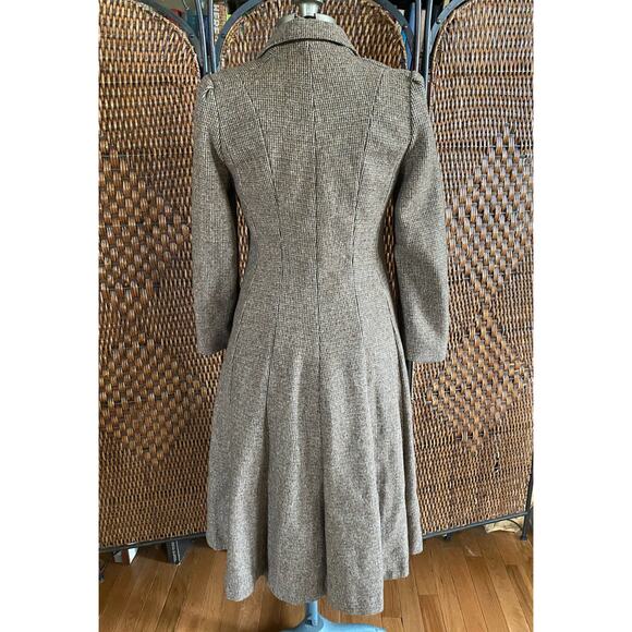Size S//Vintage 70s Wool Brown Tweed Princess Coat - Picture 3 of 6
